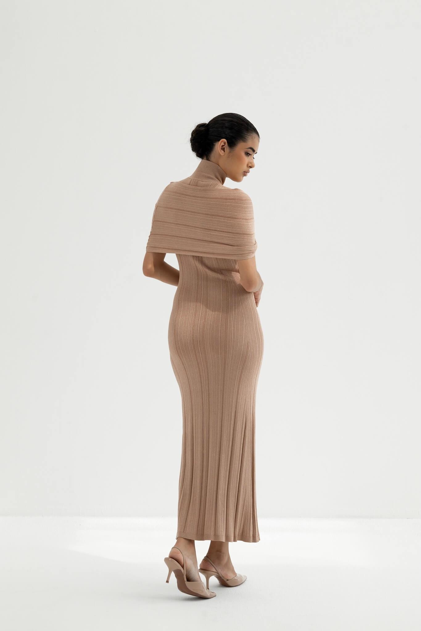 Melange Draped Turtle Neck Maxi Dress