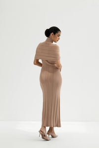 Melange Draped Turtle Neck Maxi Dress