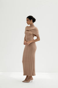 Melange Draped Turtle Neck Maxi Dress