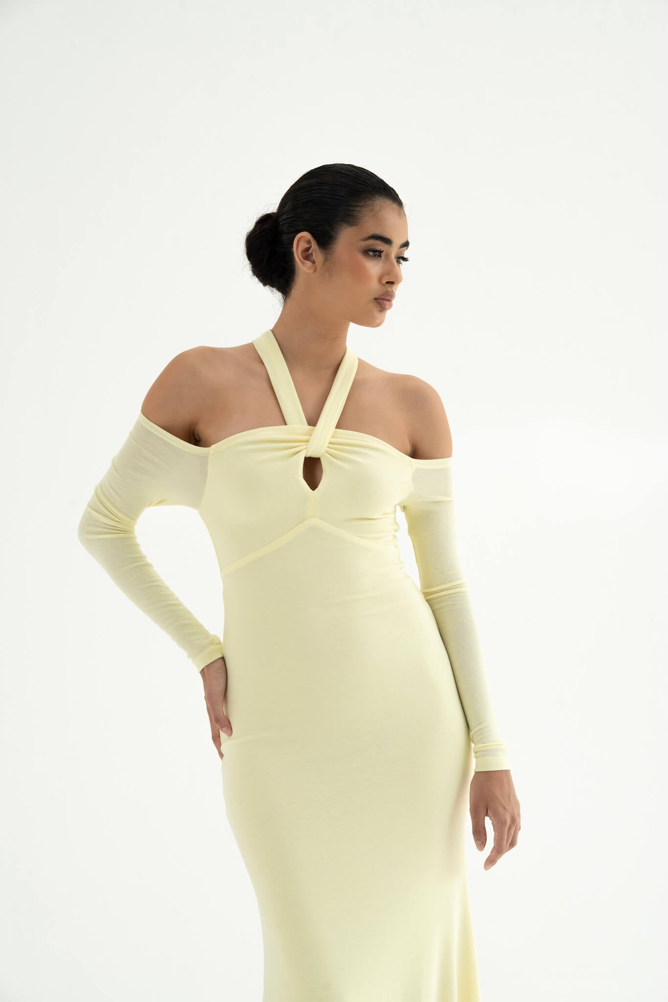 jersey halter dress Laurie Cut-Out Halter Dress in Jersey Knit