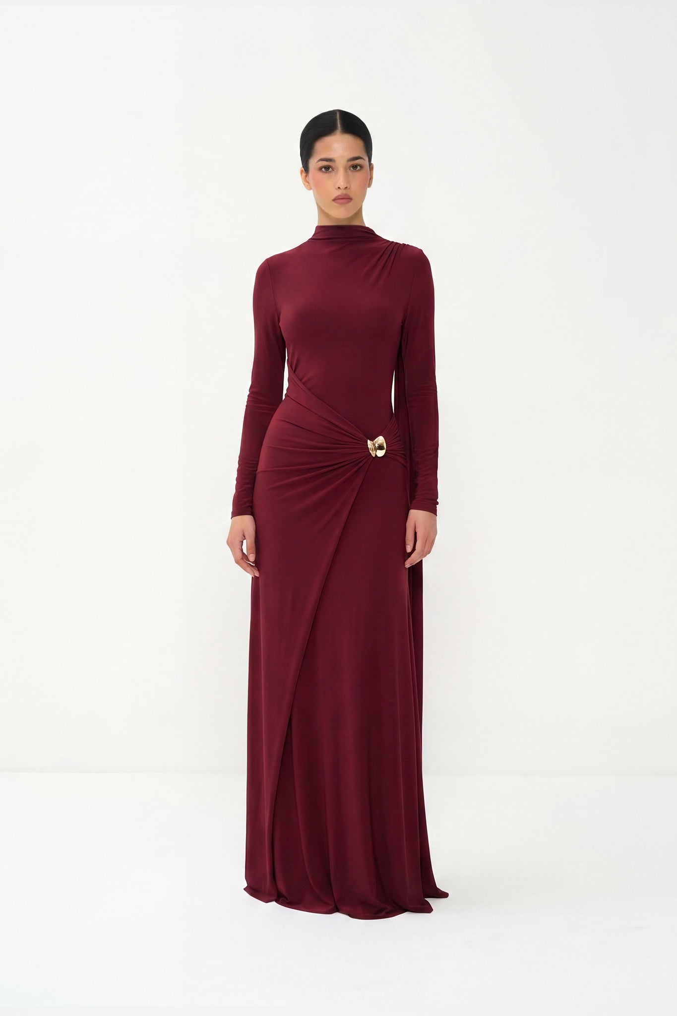 Melissa Draped Long Sleeve Gown in Bamboo Jersey L / Ivory Melissa Draped Long Sleeve Gown in Bamboo Jersey L / Ivory