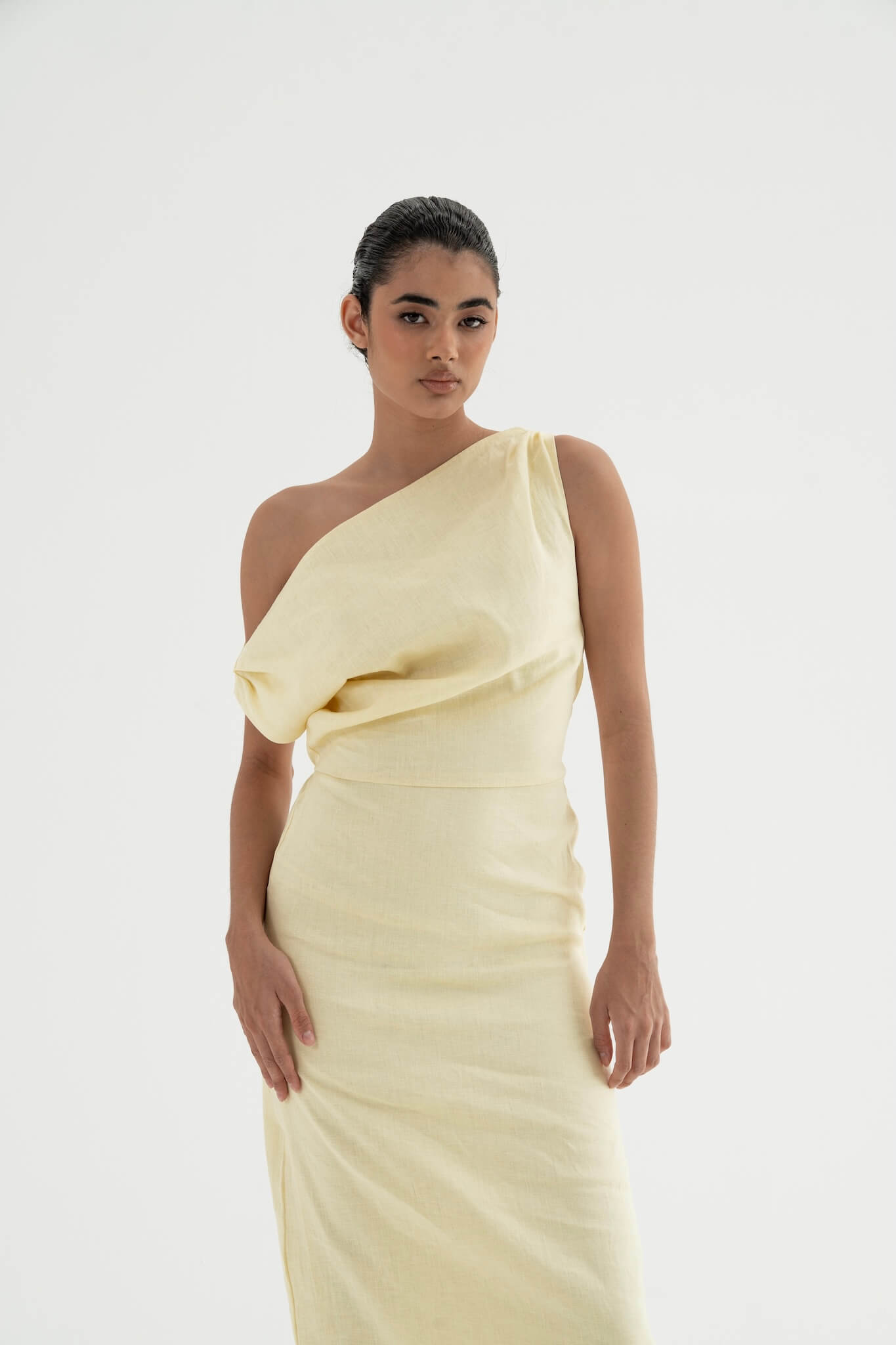 one shoulder dress linen Ella Linen One Shoulder Dress