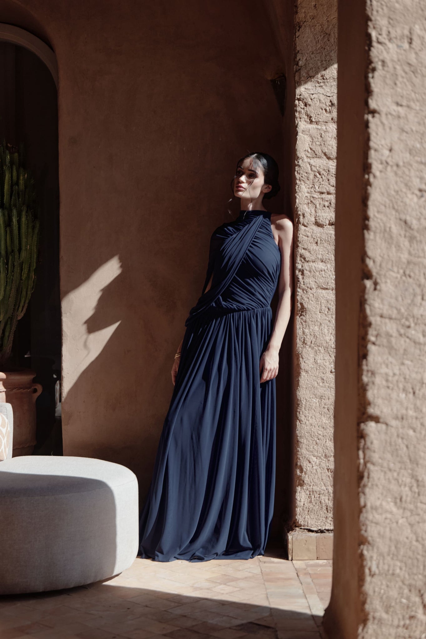 adelie knit dress Adelie Pleated Maxi Gown in Soft Jersey