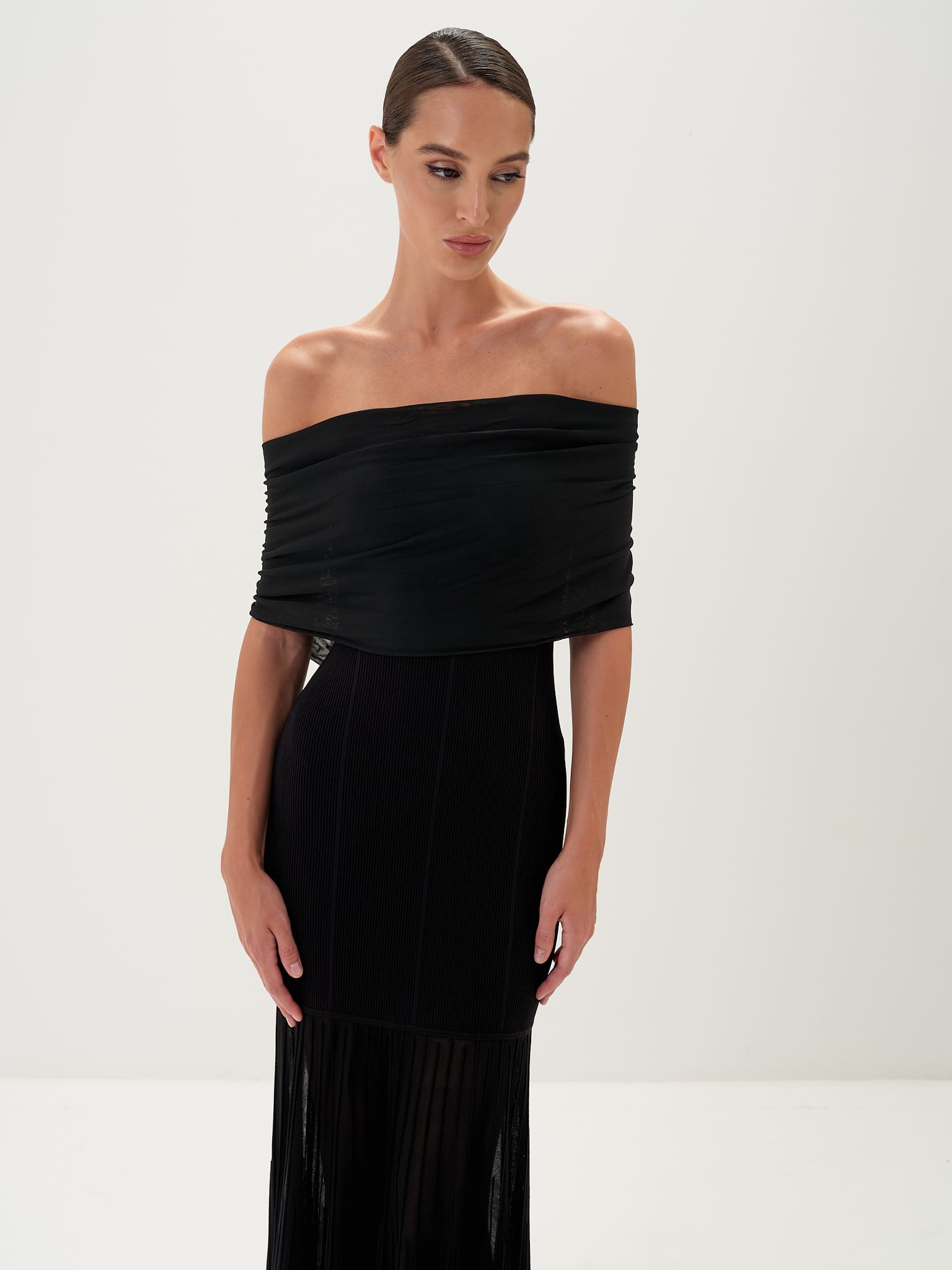 black dress with white panels Adela Maxi Dress