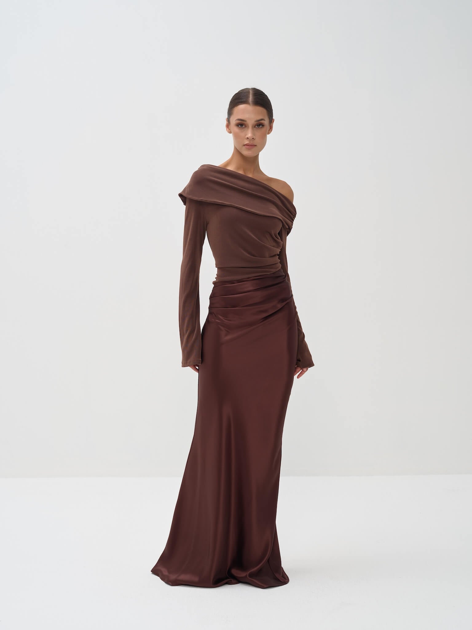 Eliane Asymmetrical Gown in Naia™ Satin