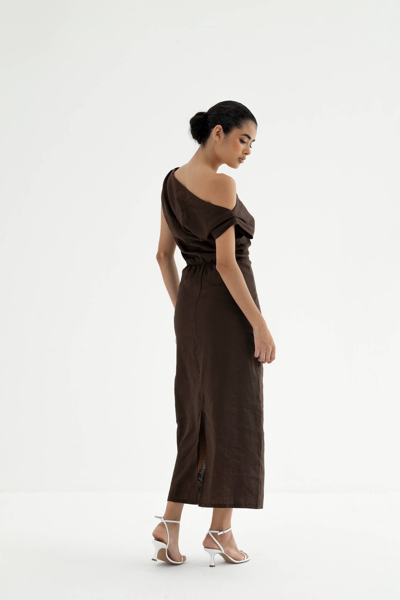 one sleeve linen dress Eawtki Women's One Shoulder Puff Sleeve Maxi Dress With Pockets Loose Fit Casual Summer Linen Blend Dress