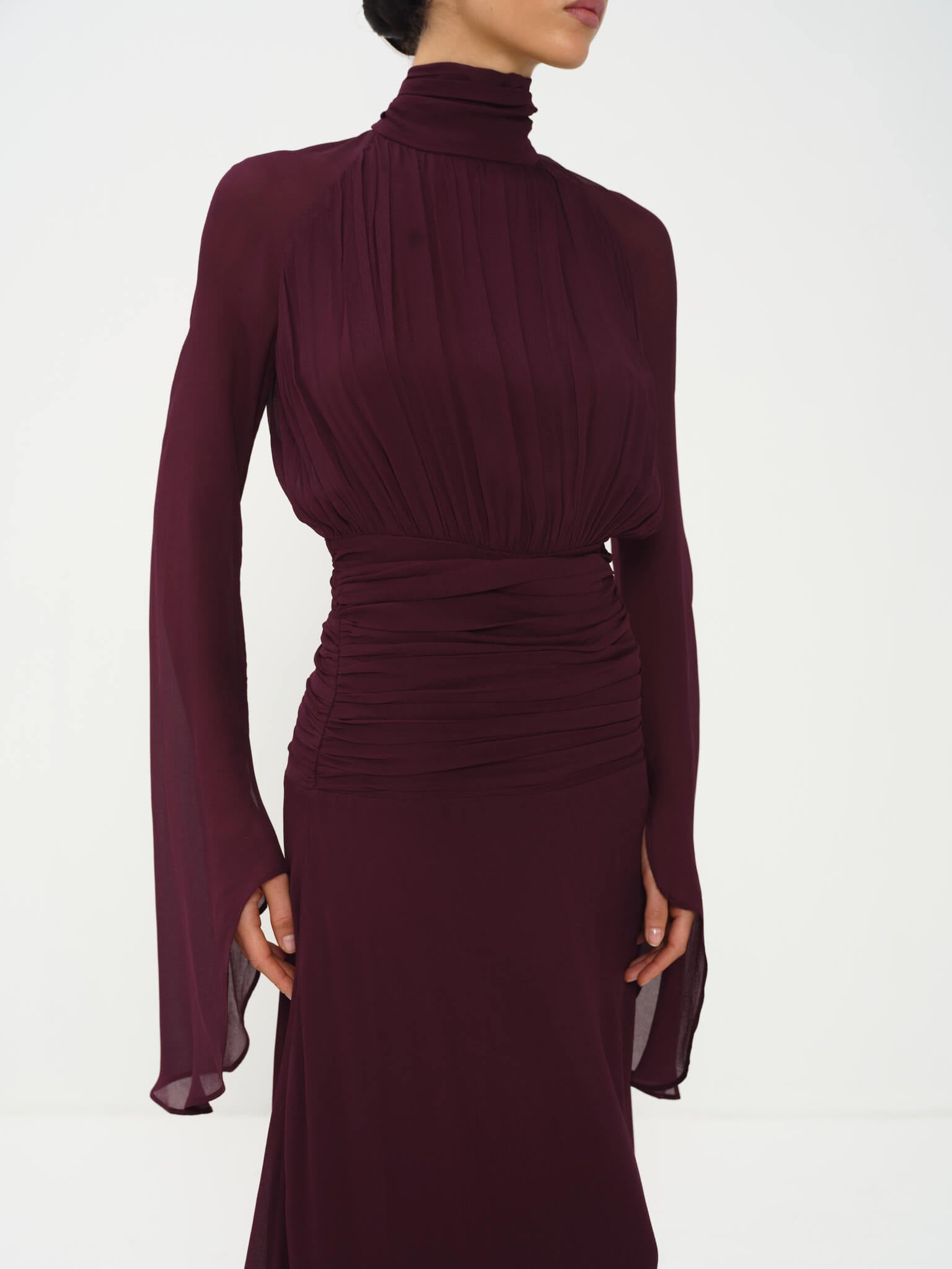 Cyria Elegant Maxi Gown - Lightweight Viscose with Long Sleeves and Refined Draped Shape