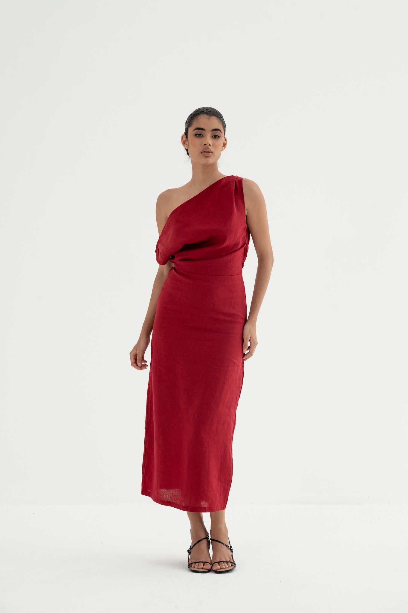 Sariya One-Shoulder Linen Dress