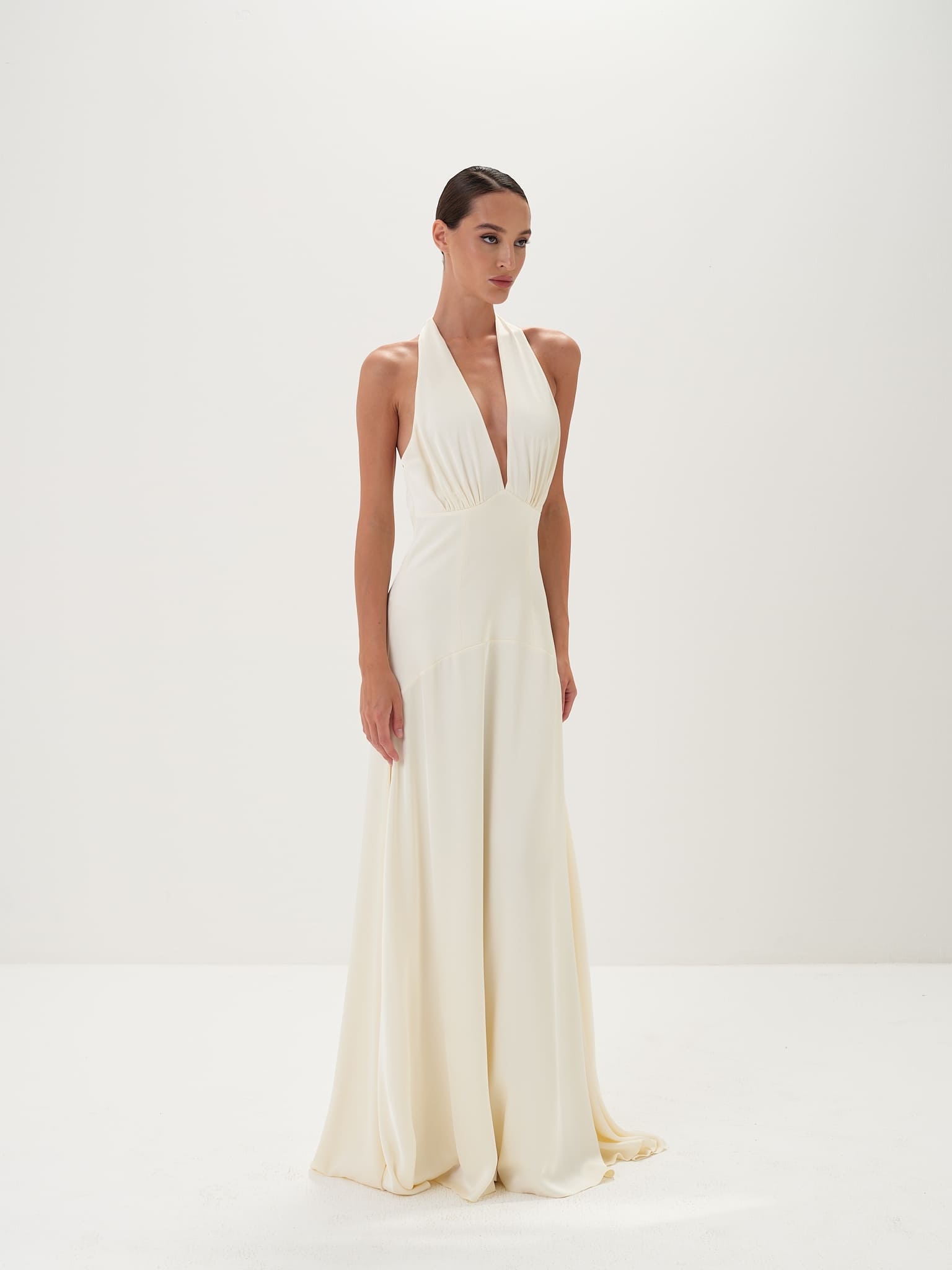 Serena Backless Halter Gown in Satin NRA Serena Backless Halter Gown in Satin NRA