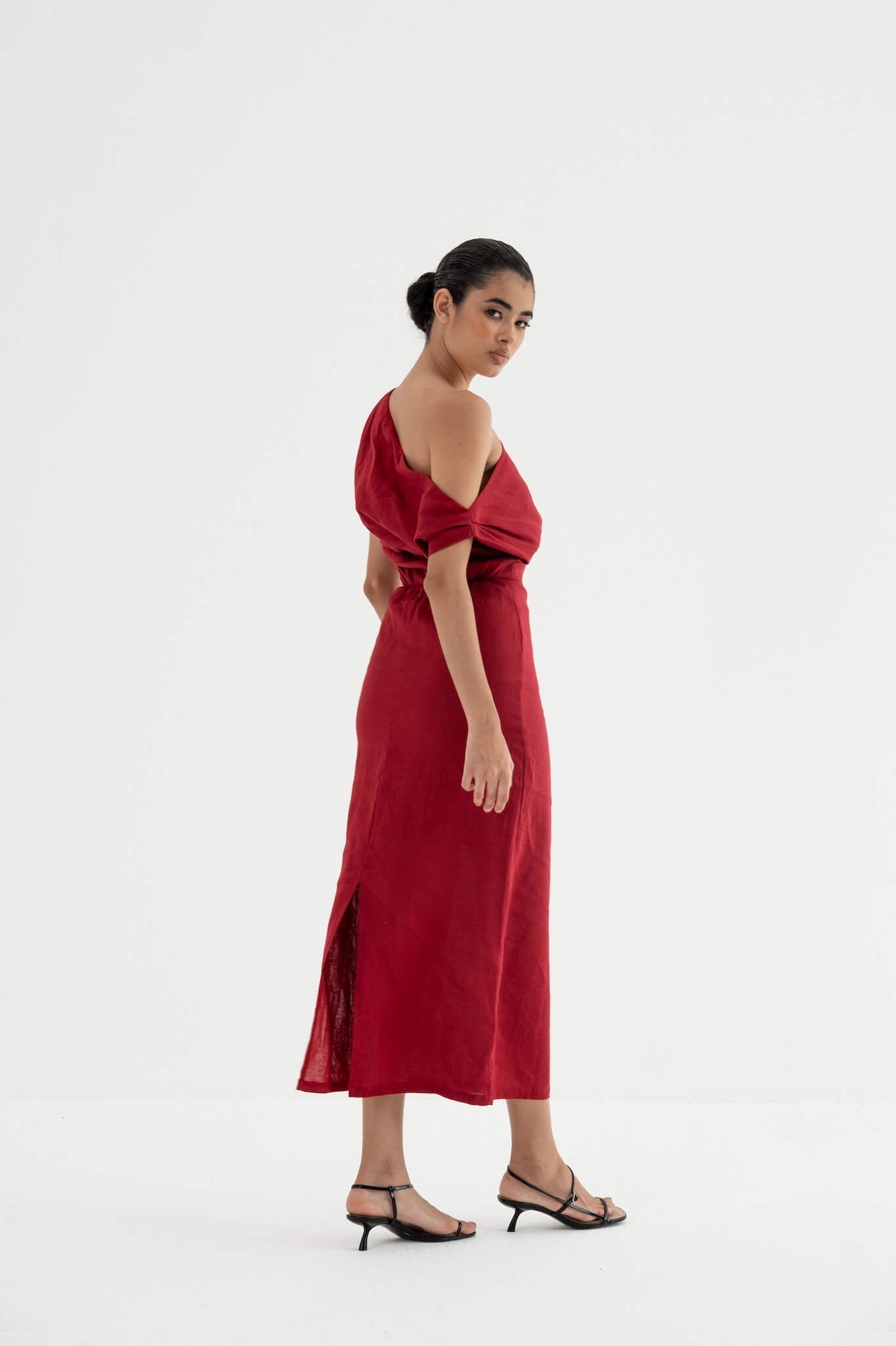 one shoulder linen dress Farm Rio, Seahorse One-Shoulder Linen midi dress, Women, Blue, M, Dresses