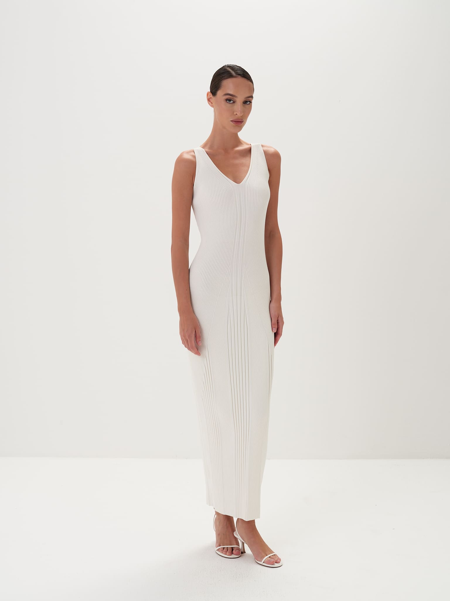 long white ribbed dress White Ribbed Knit Strappy Maxi Adley Dress XL