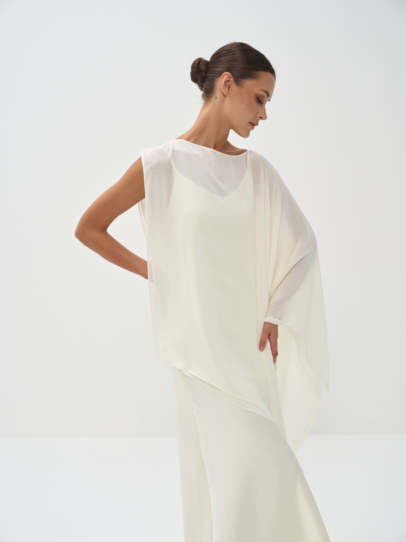 long white plain dress White Long Satin V-Neck Dress by Cinderella Divine 7469W