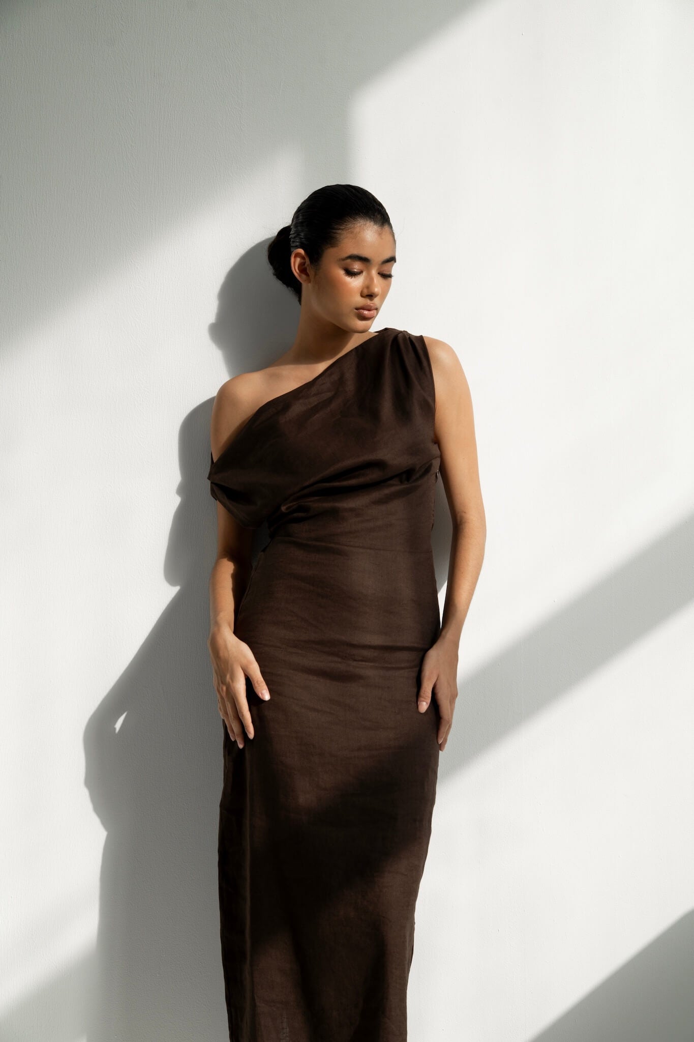 one shoulder linen dress ANGELINA One-Shoulder Linen Maxi Dress
