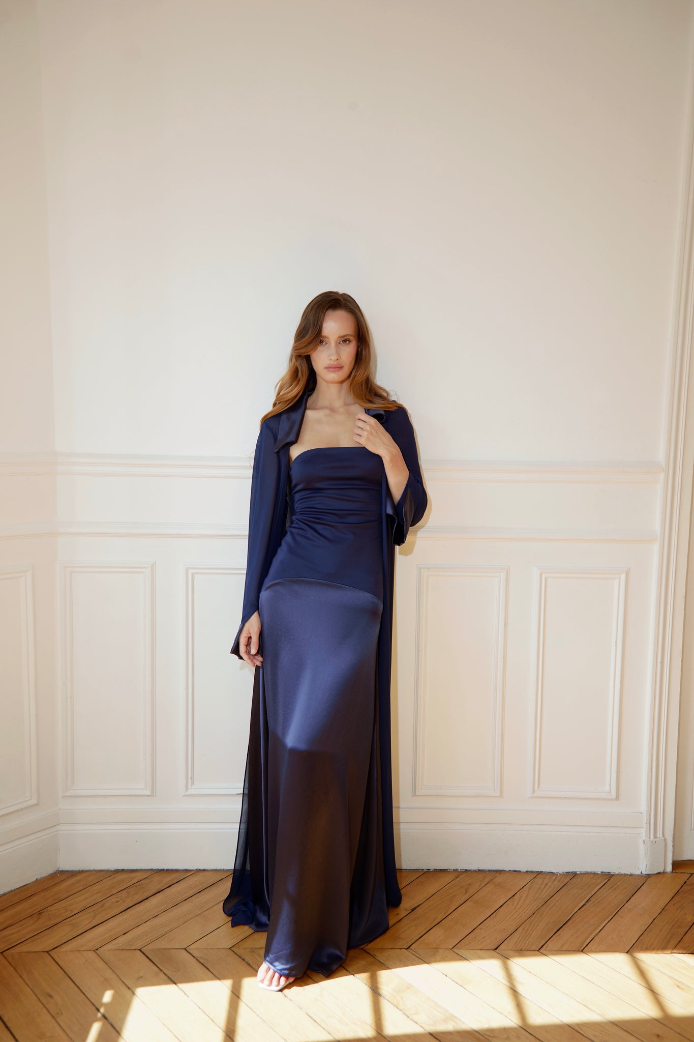 satin dress set Ladivine BD104 - Long A-Line Dress
