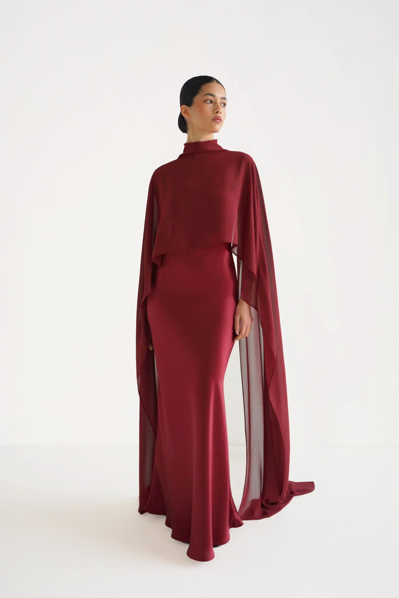 Almeria Cape Gown in Naia™ Satin