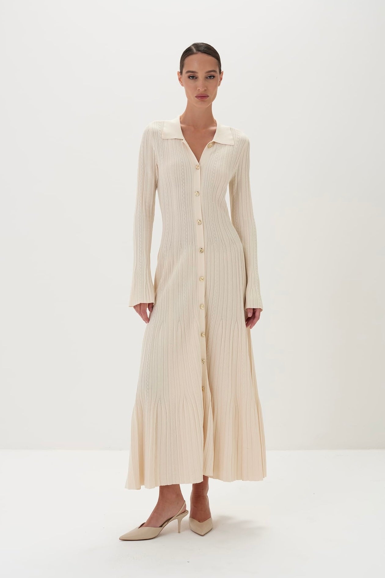 Aurelie Buttoned Maxi Dress in Viscose Knit
