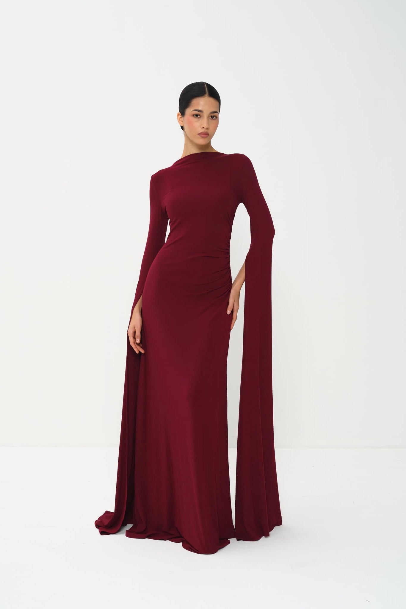 satin burgundy dress midi Black Tape Burgundy Wrap Front Drawstring Dress – Luscious Boutique