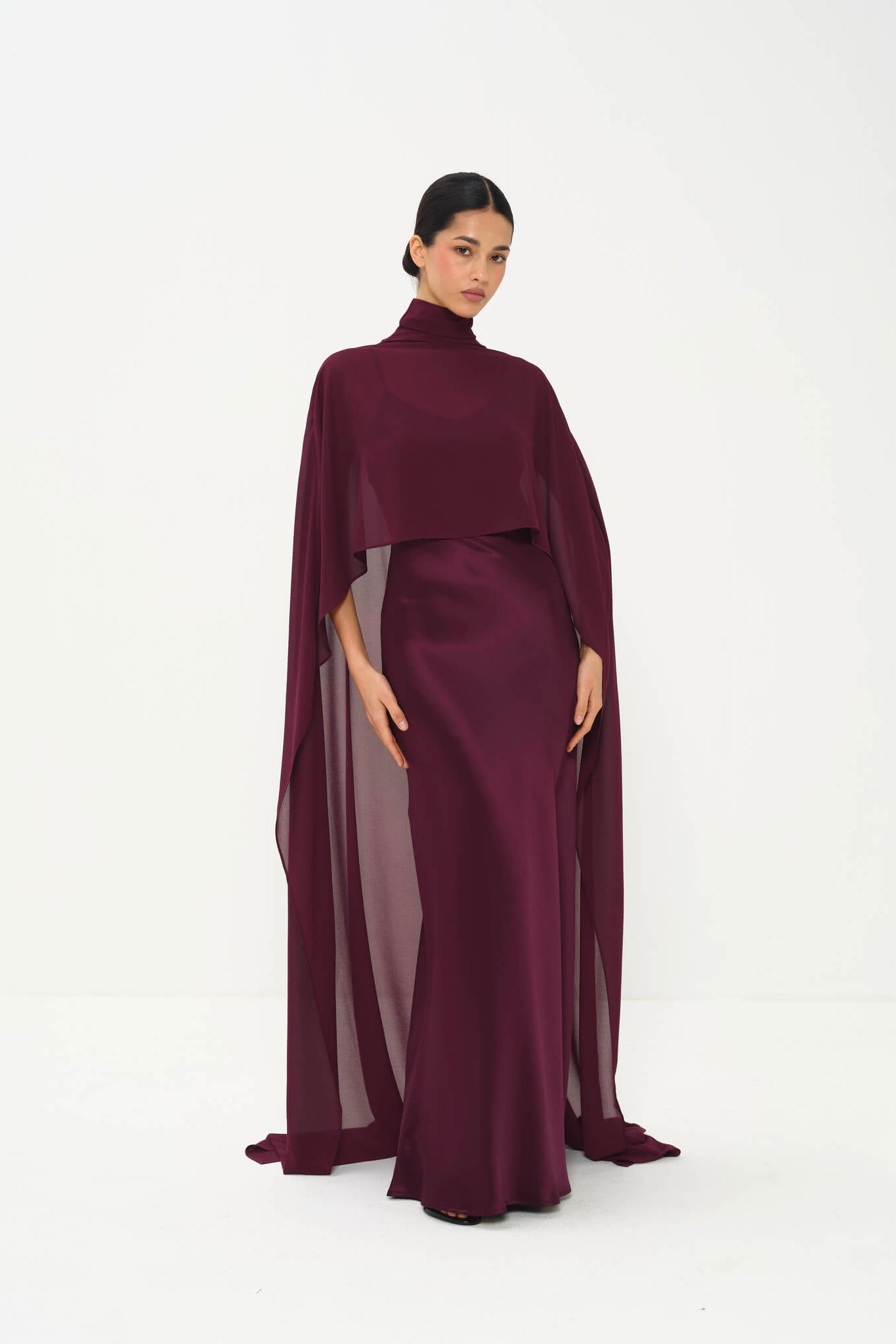 Estelle Cape Gown in Naia™ Satin – NÓRA
