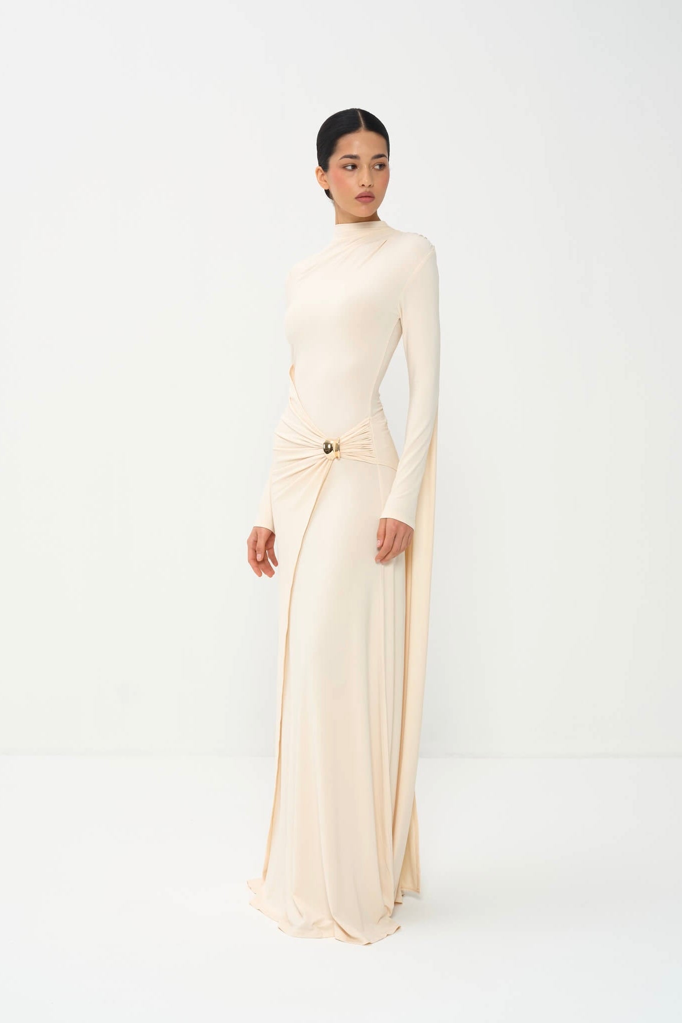 Melissa Draped Long Sleeve Gown in Bamboo Jersey L / Ivory Melissa Draped Long Sleeve Gown in Bamboo Jersey L / Ivory