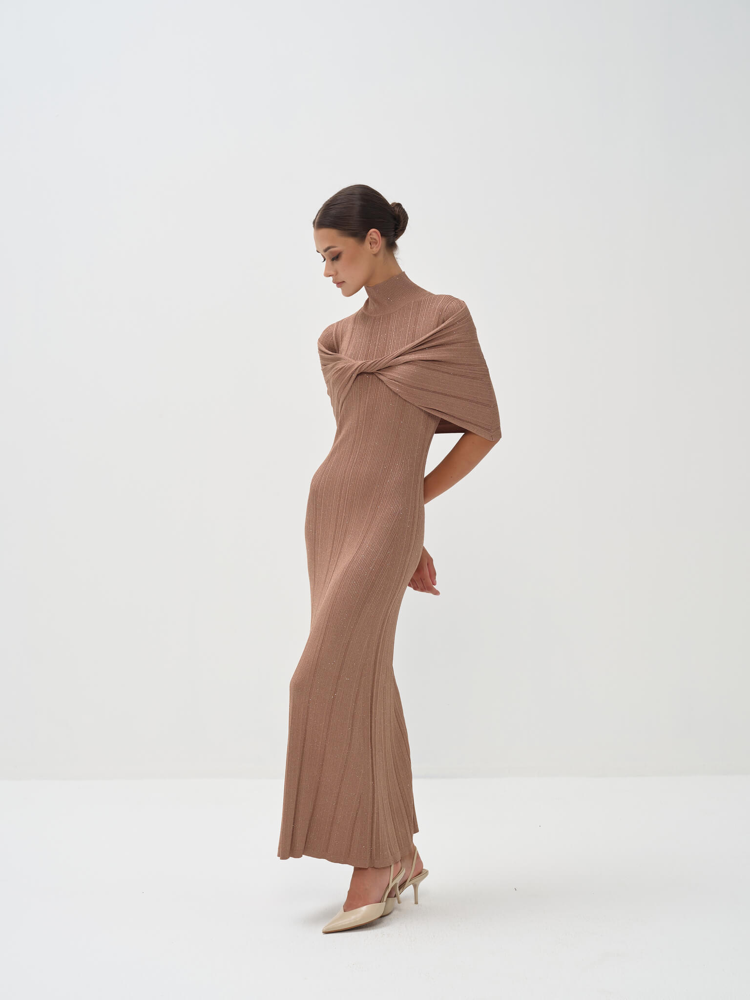 Melange Statement Draped Maxi - Premium Knit with Turtle Neck and Flowing Silhouette for Versatile Wardrobe Styling - NRA Melange Statement Draped Maxi - Premium Knit with Turtle Neck and Flowing Silhouette for Versatile Wardrobe Styling - NRA
